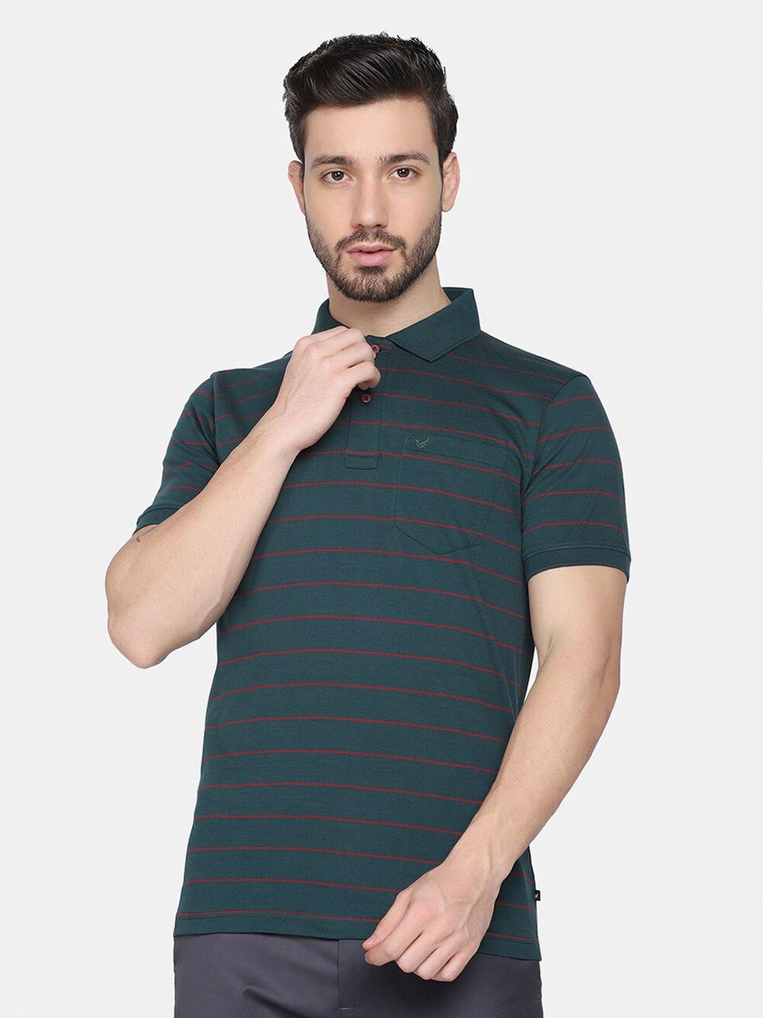 blackberrys men green striped polo collar slim fit t-shirt