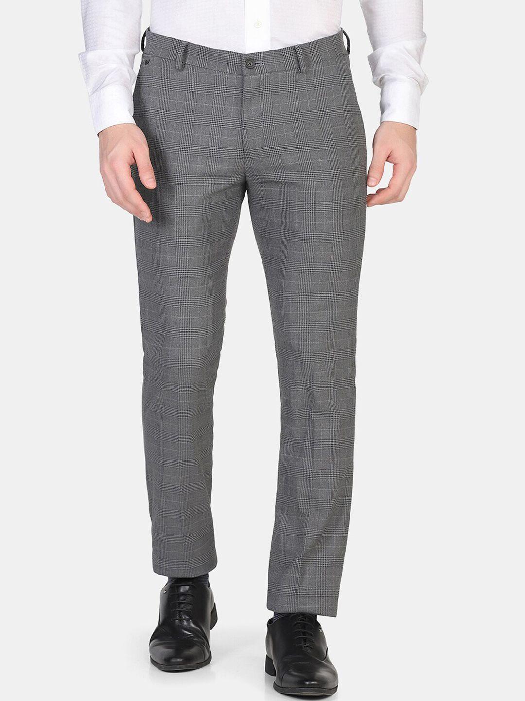 blackberrys men grey checked slim fit formal trousers