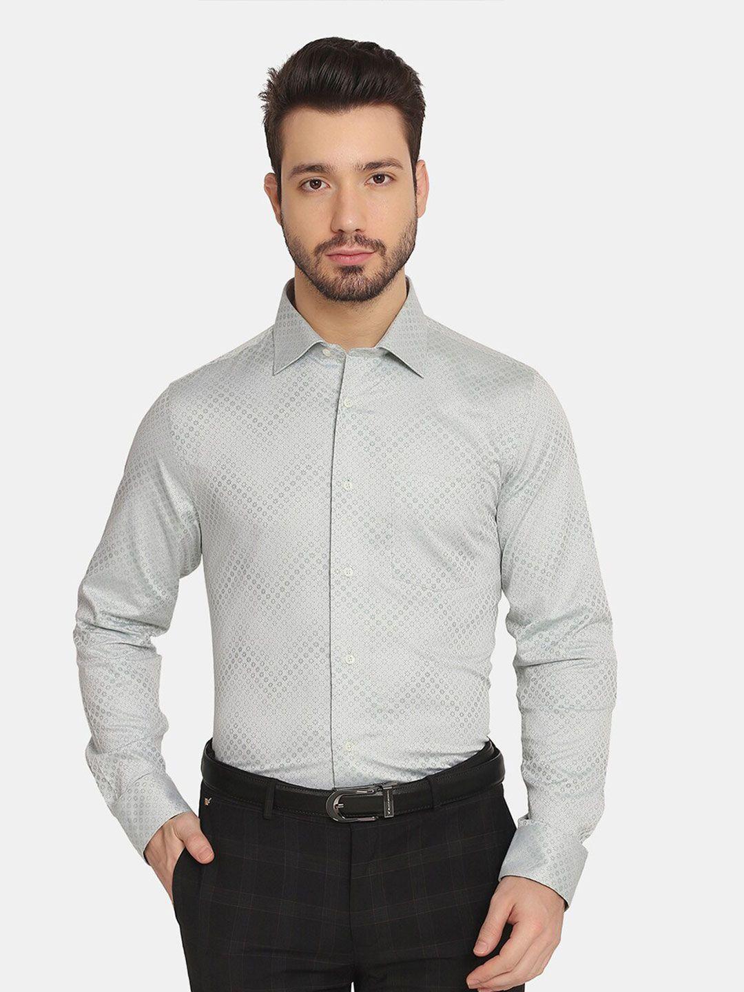 blackberrys men grey slim fit printed formal cotton shirt