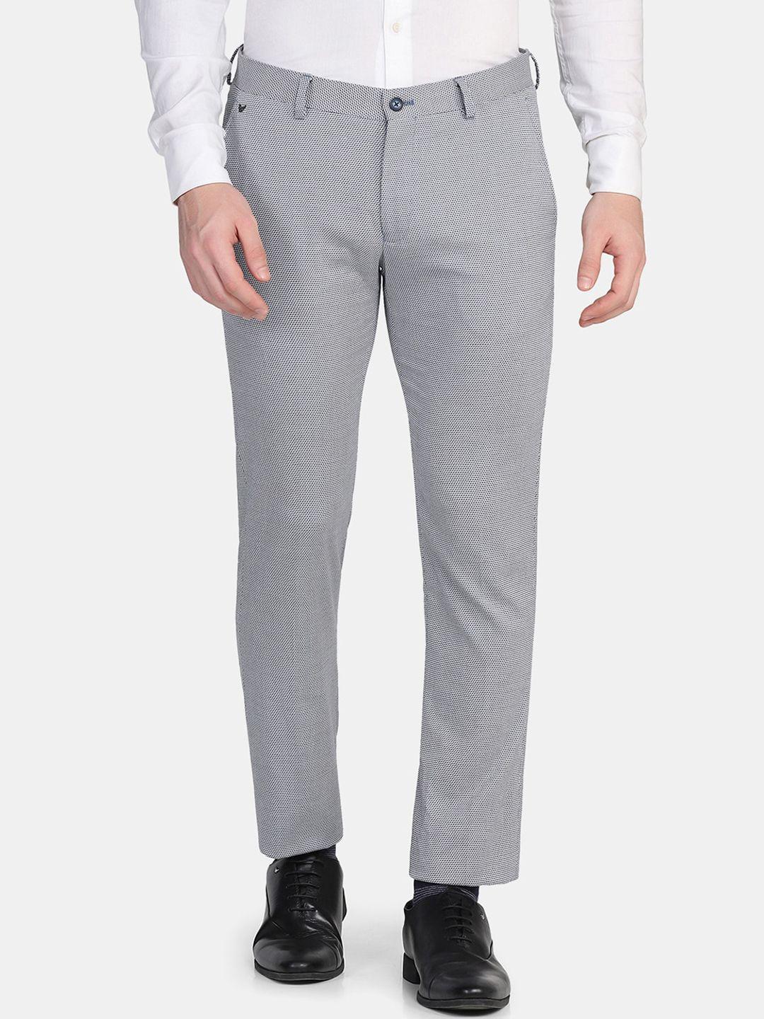 blackberrys men grey textured slim fit low-rise trousers