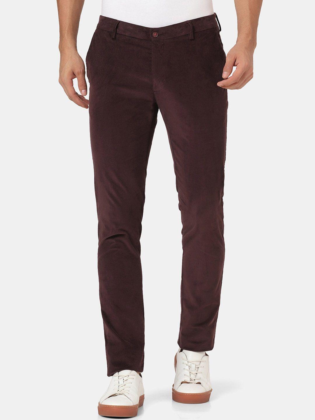 blackberrys men maroon slim fit low-rise trousers