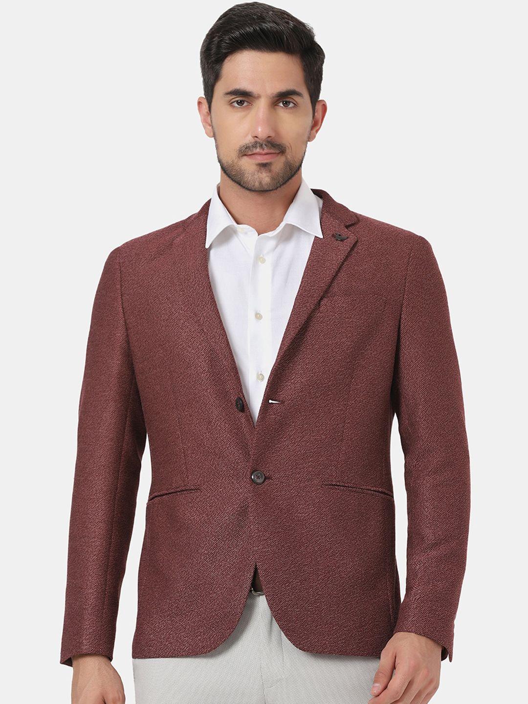 blackberrys men maroon solid single breasted slim fit blazers