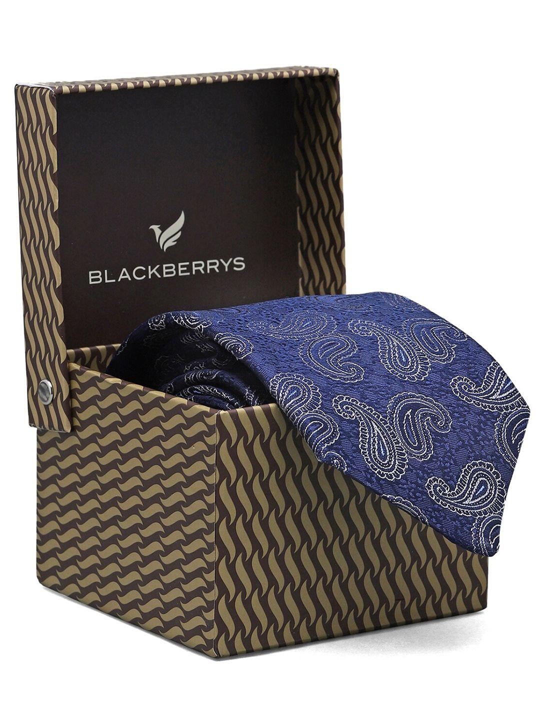 blackberrys men navy blue & white woven design broad tie