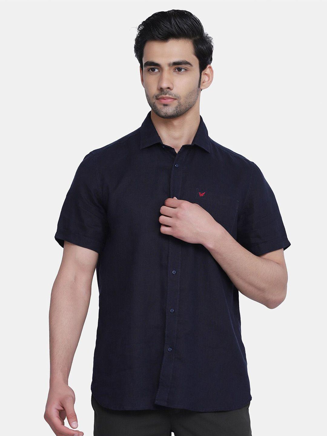 blackberrys men navy blue india slim fit casual shirt