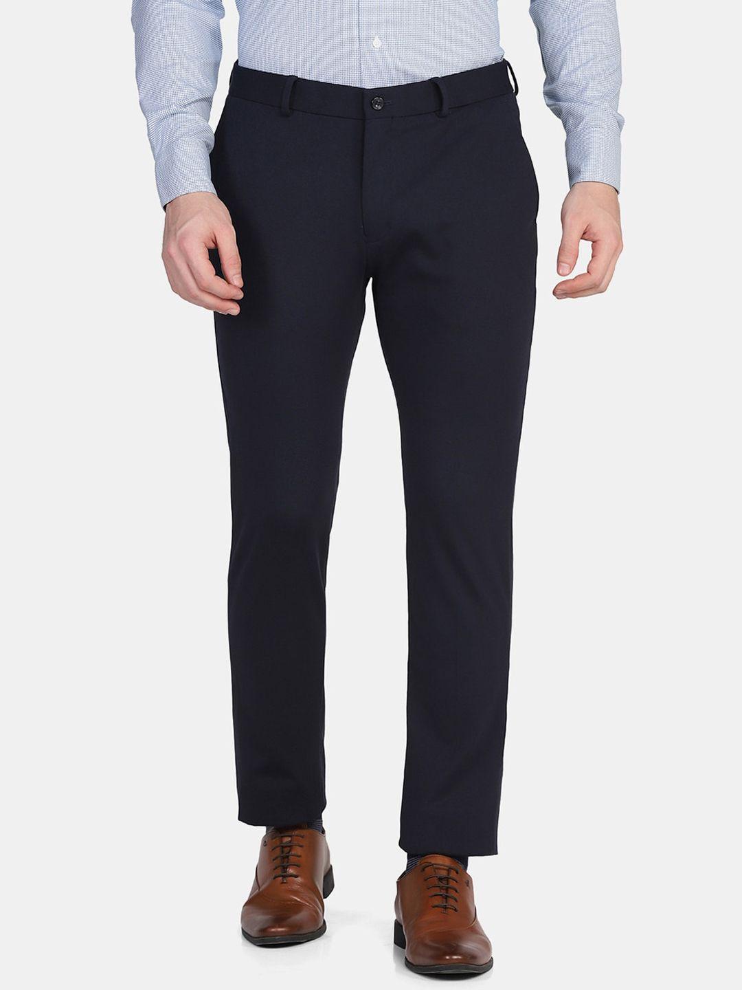 blackberrys men navy blue slim fit low-rise trousers