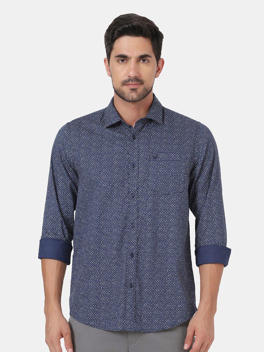 blackberrys men navy blue slim fit printed casual shirt