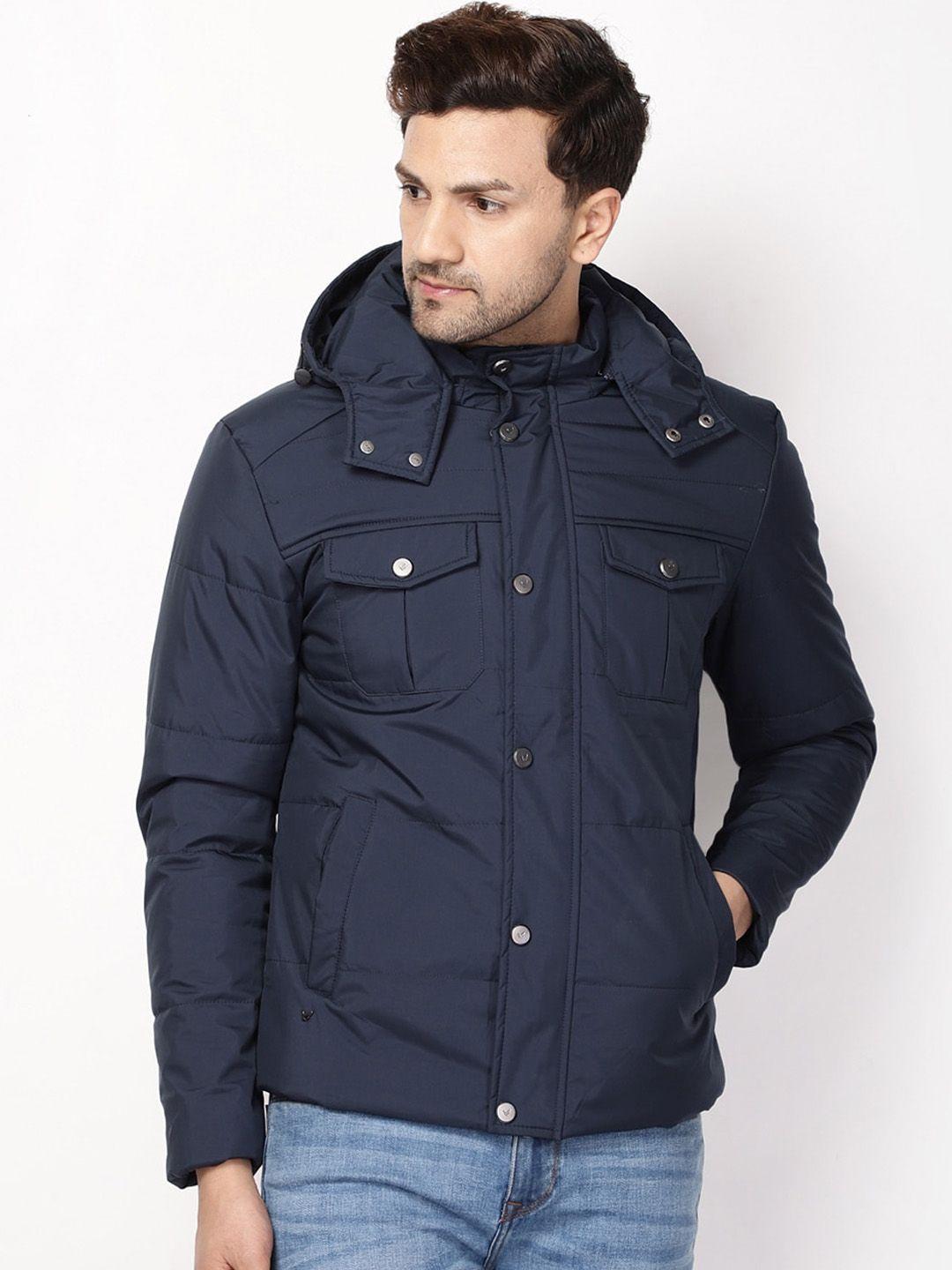 blackberrys men navy blue solid polyester padded jacket