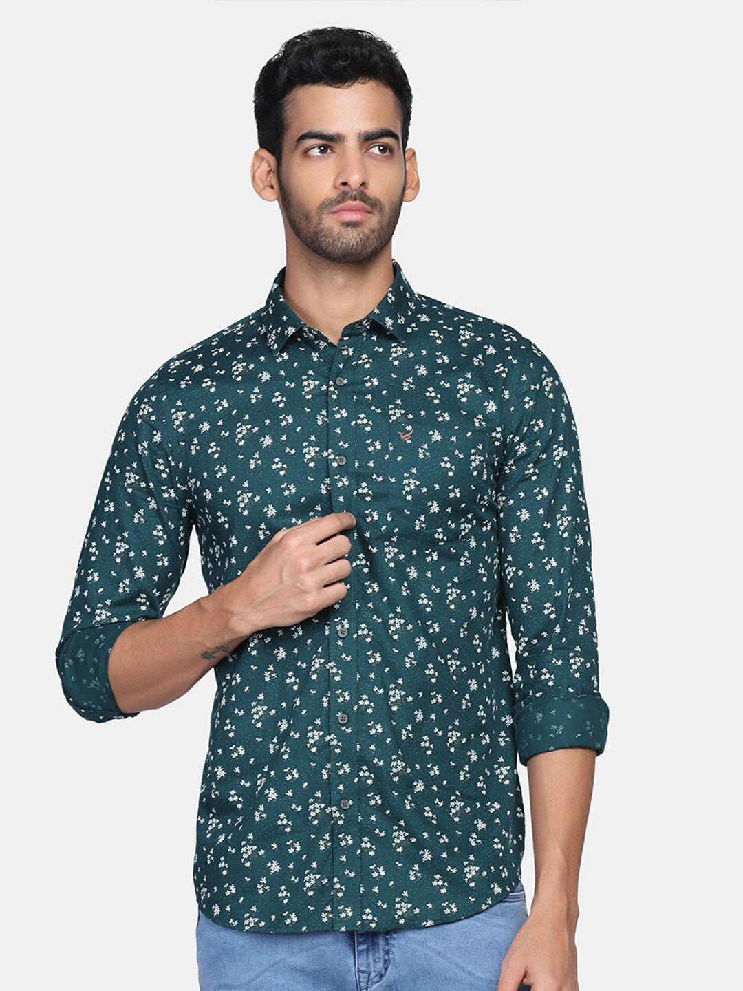 blackberrys men olive green slim fit floral printed casual cotton shirt