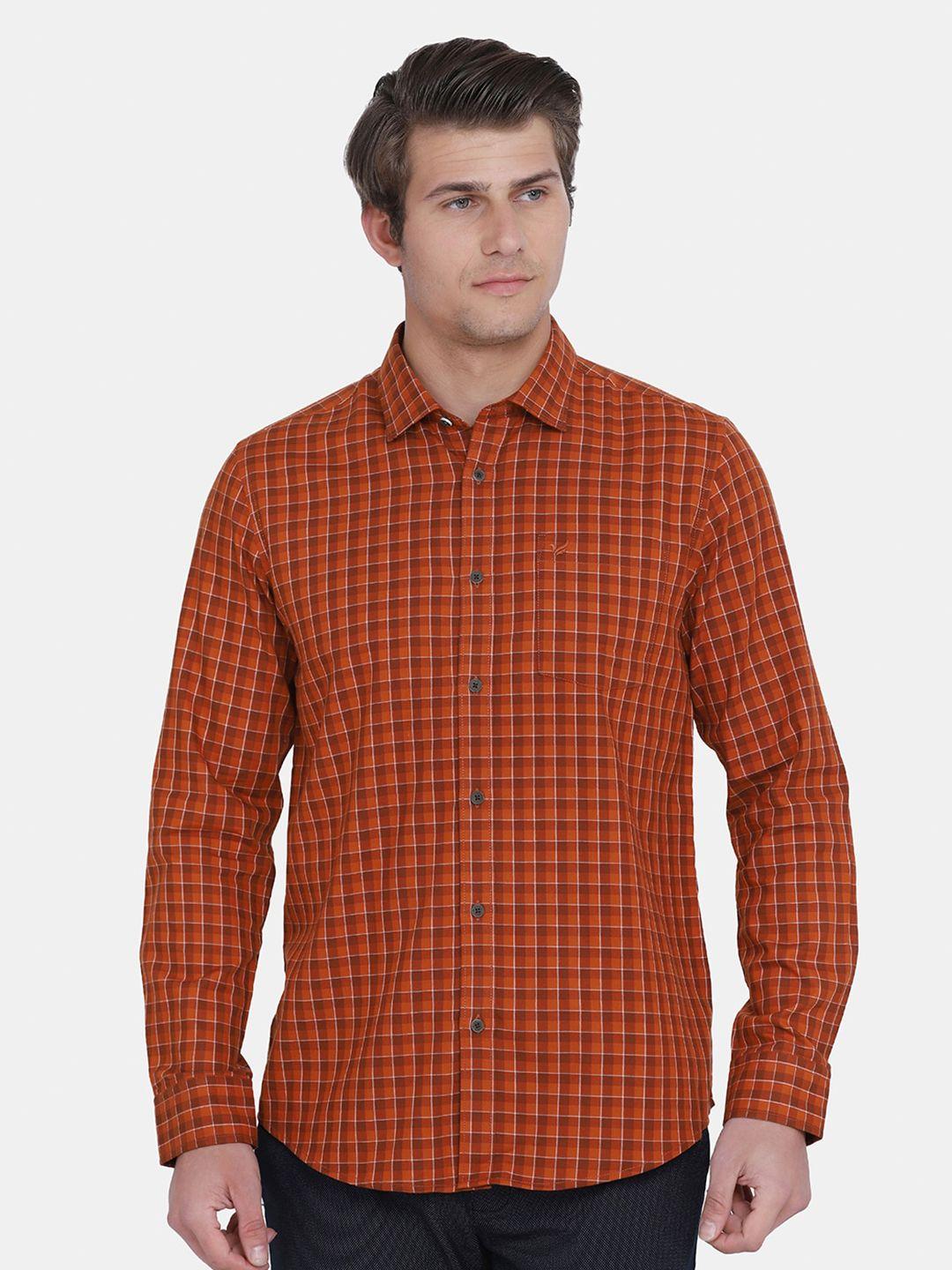 blackberrys men orange india slim fit checked cotton casual shirt