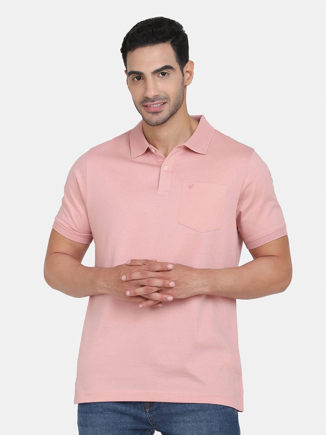 blackberrys men peach-coloured polo collar slim fit cotton t-shirt