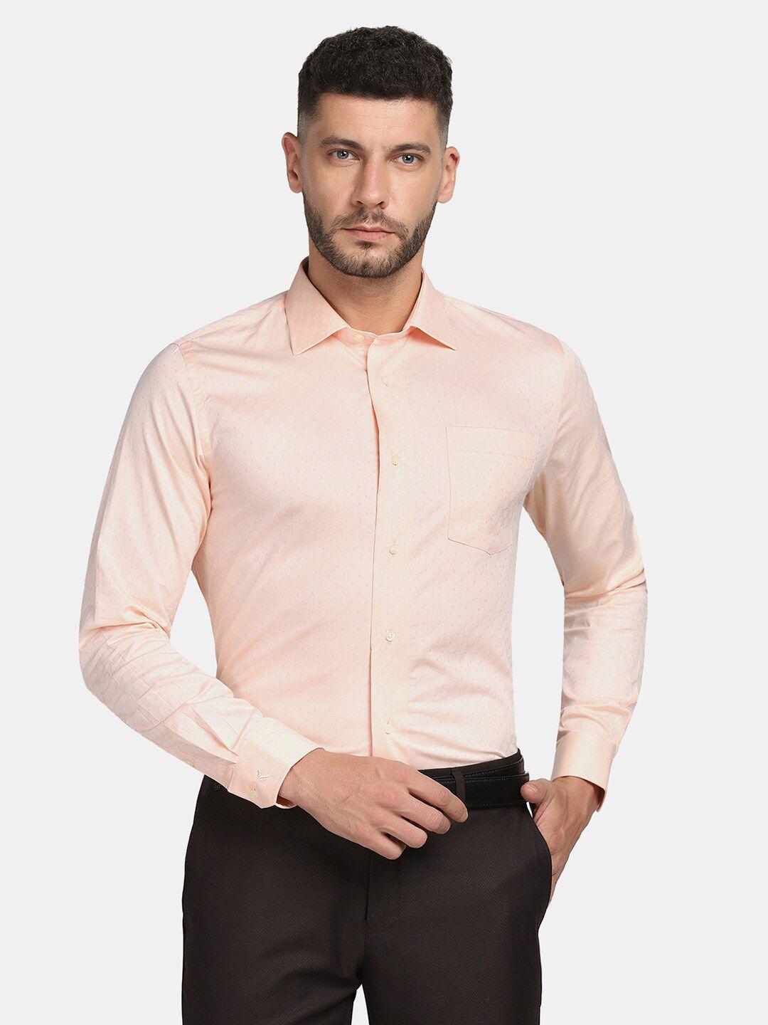 blackberrys men peach-coloured printed formal cotton shirt