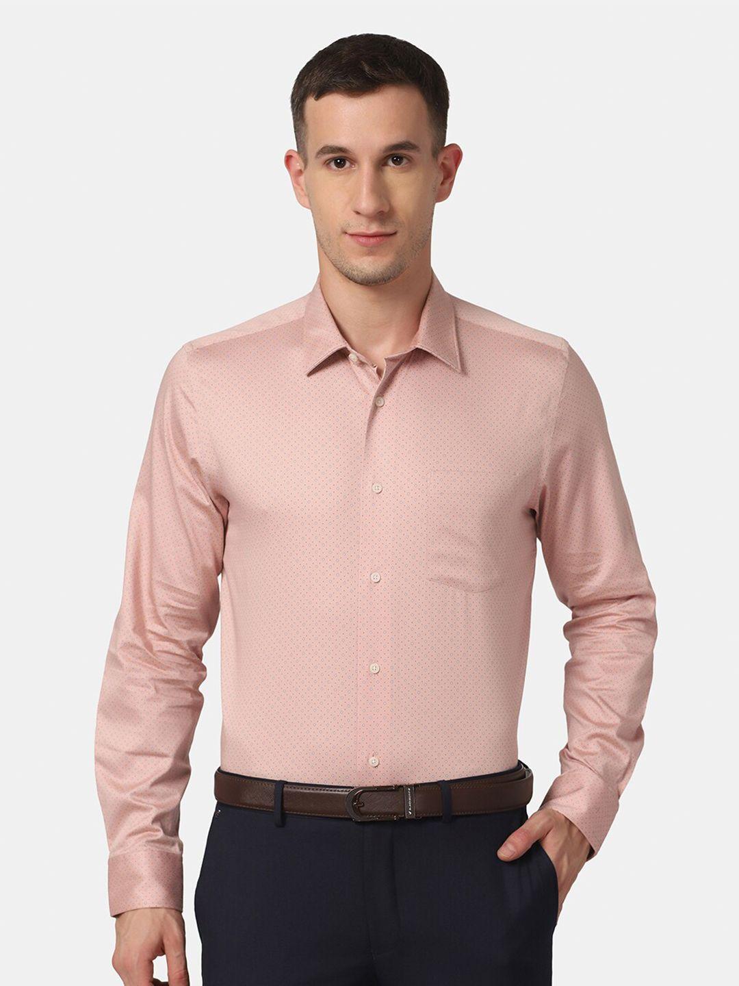 blackberrys men peach-coloured slim fit printed casual shirt