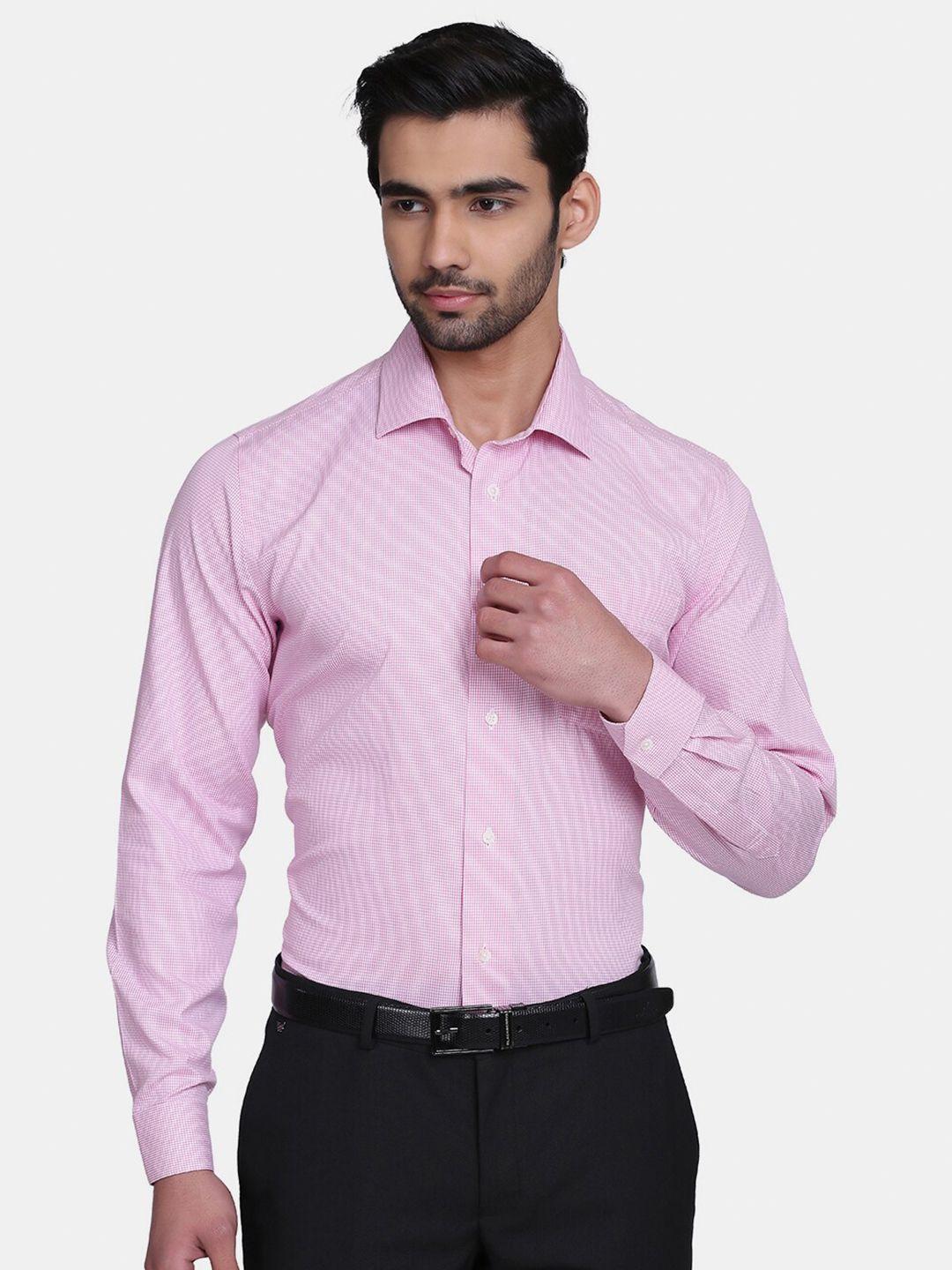 blackberrys men pink india slim fit micro checked cotton formal shirt