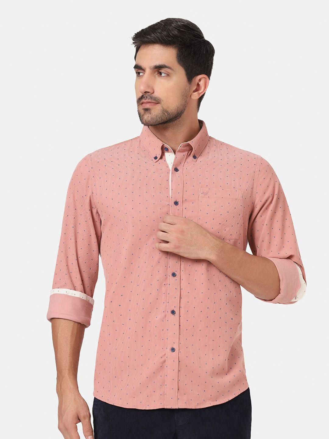 blackberrys men pink slim fit printed casual shirt