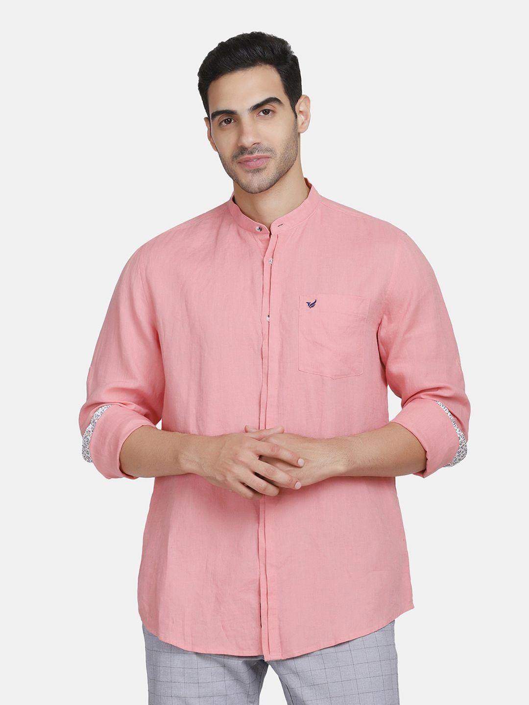 blackberrys men pink solid linen slim fit casual shirt