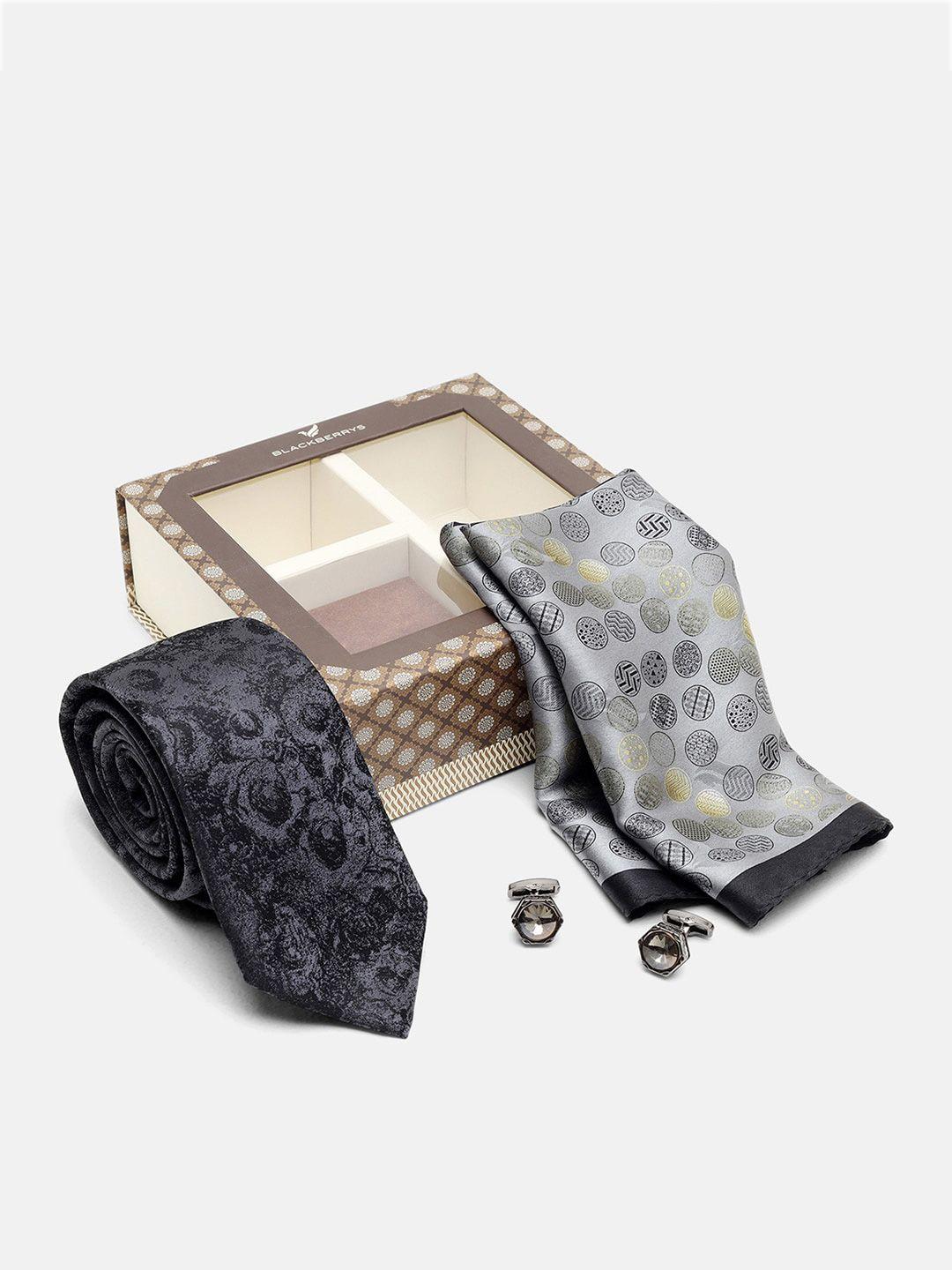 blackberrys men printed silk tie with pocket square & cufflinks