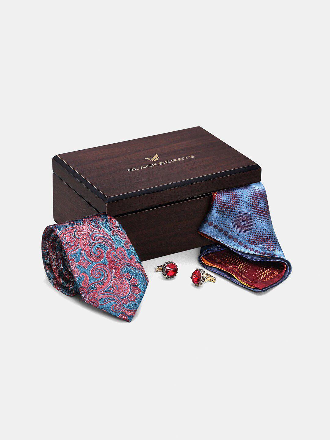 blackberrys men printed silk tie with pocket square and cufflink formal accessory gift set
