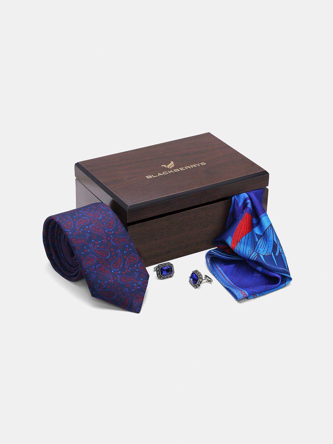 blackberrys men printed silk tie with pocket square and cufflink gift set