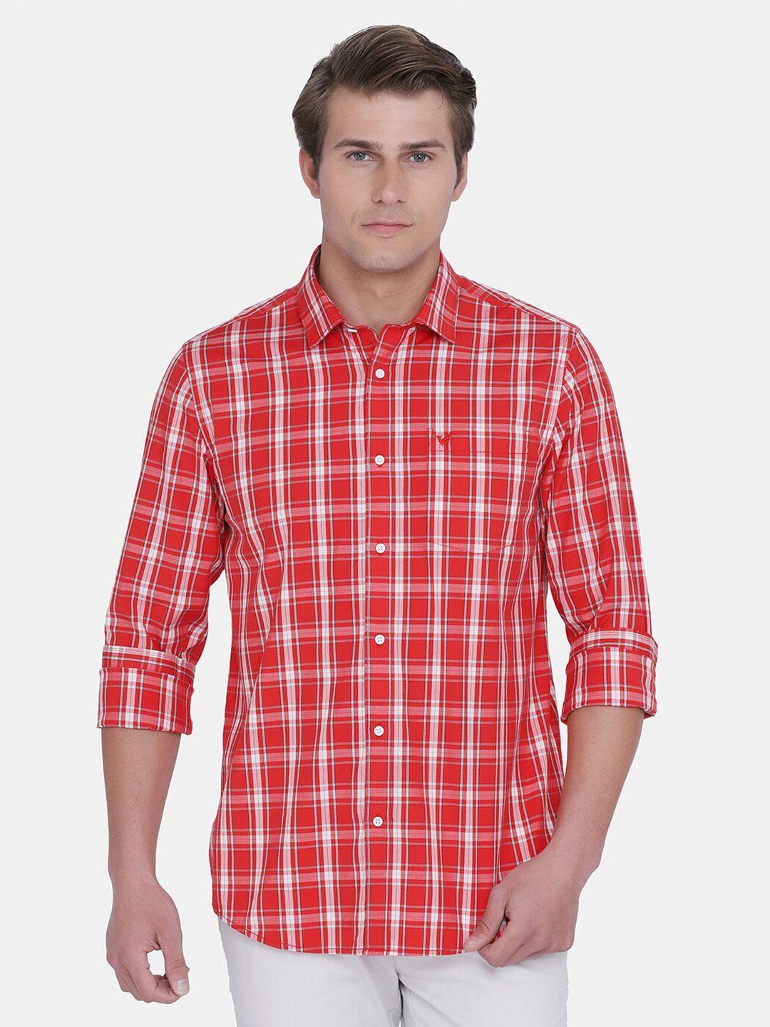 blackberrys men red & white india slim fit checked casual shirt
