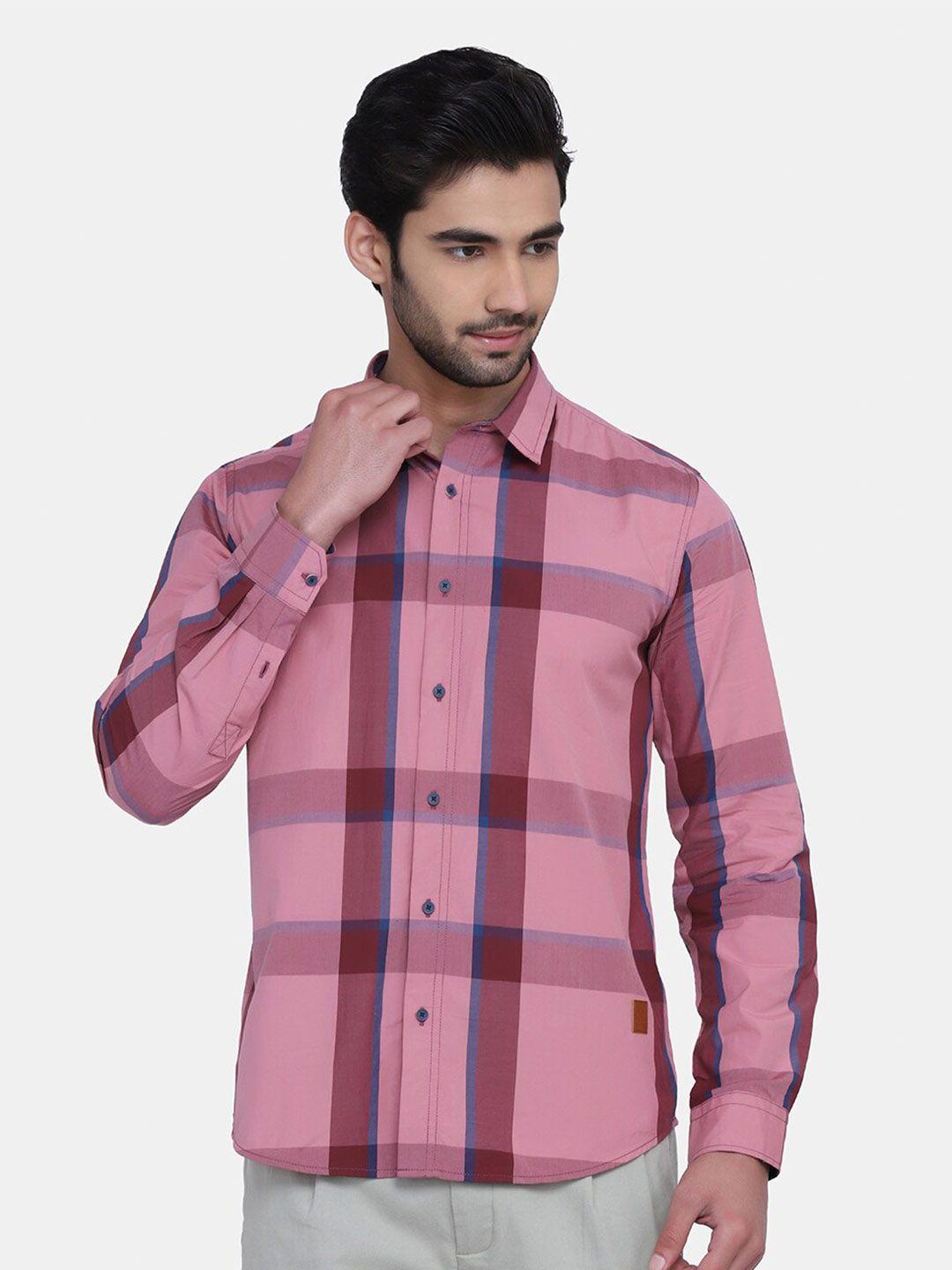blackberrys men red india slim fit checked cotton casual shirt