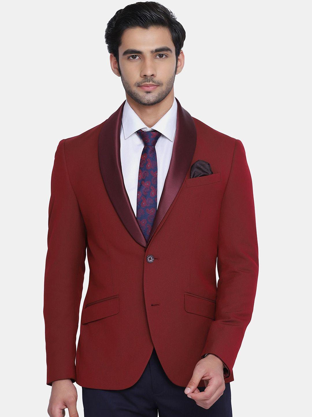 blackberrys men red self design cotton super slim-fit formal blazer
