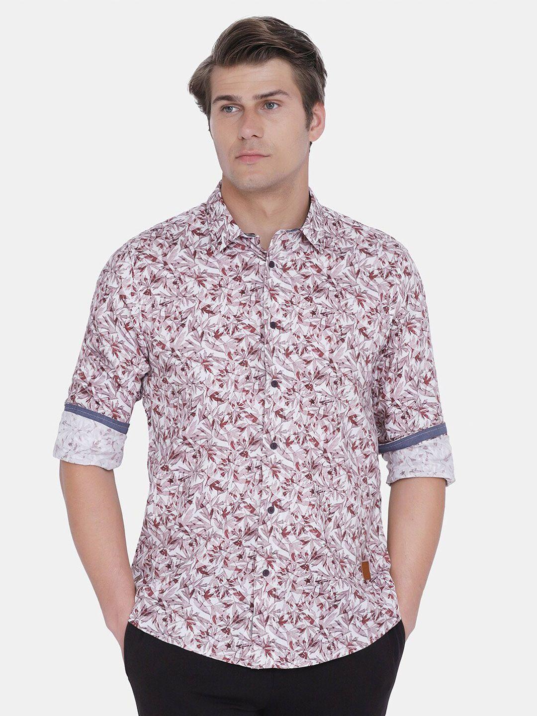 blackberrys men red slim fit floral printed cotton casual shirt