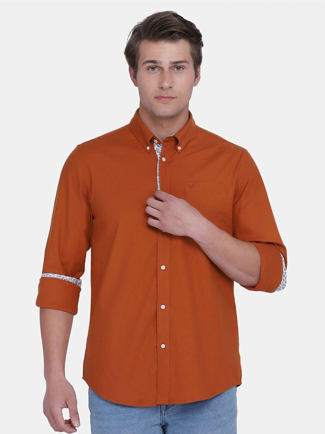 blackberrys men rust india slim fit button-down collar cotton casual shirt