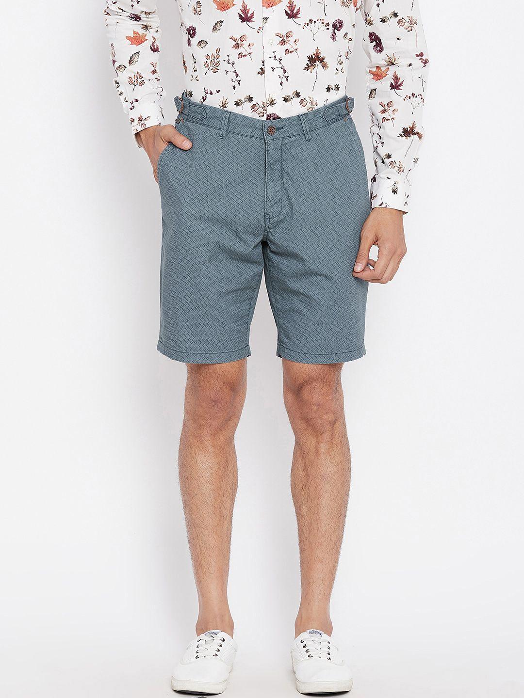 blackberrys men teal blue printed bs-12 slim fit chino shorts