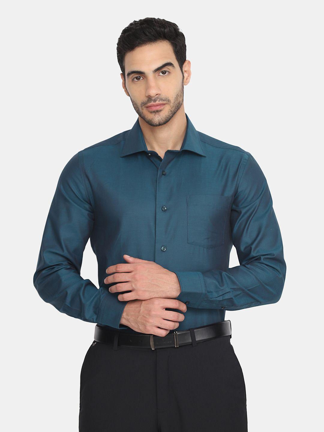 blackberrys men teal blue slim fit cotton formal shirt