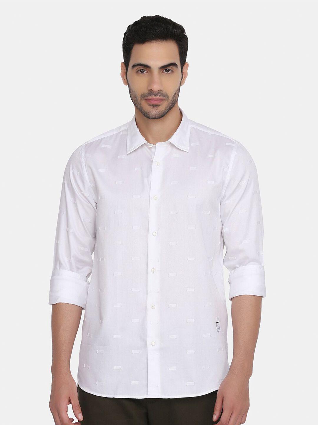 blackberrys men white cotton slim fit printed casual shirt