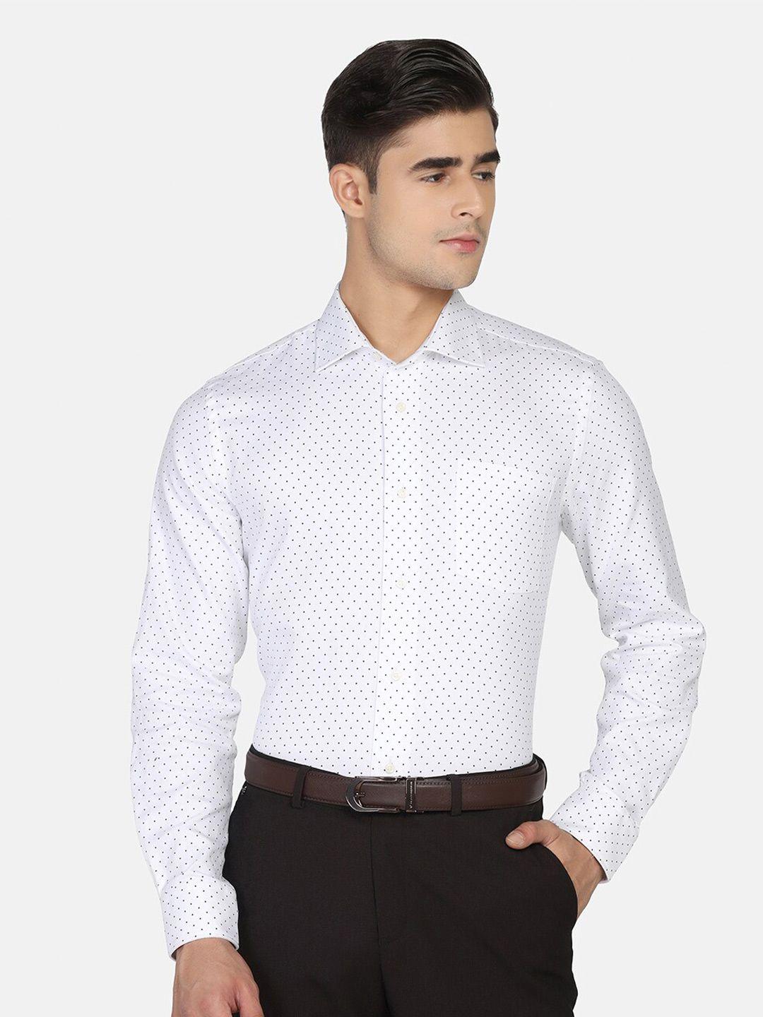 blackberrys men white cotton slim fit printed formal shirt