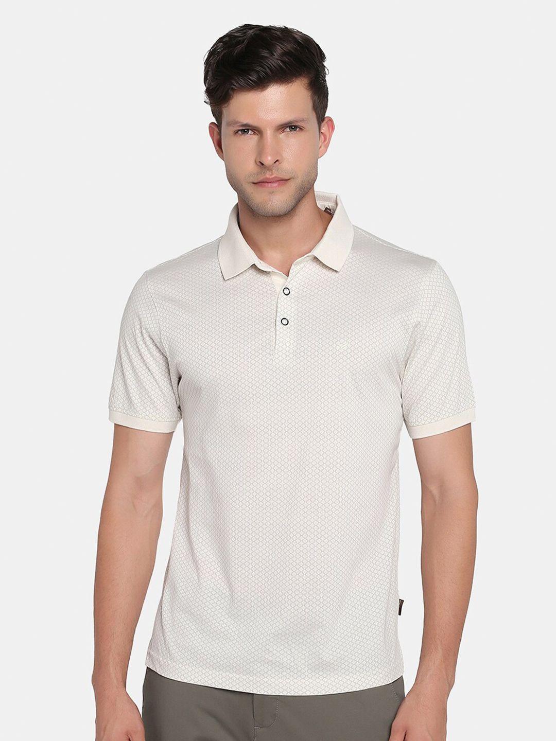 blackberrys men white printed polo collar slim fit pure cotton t-shirt