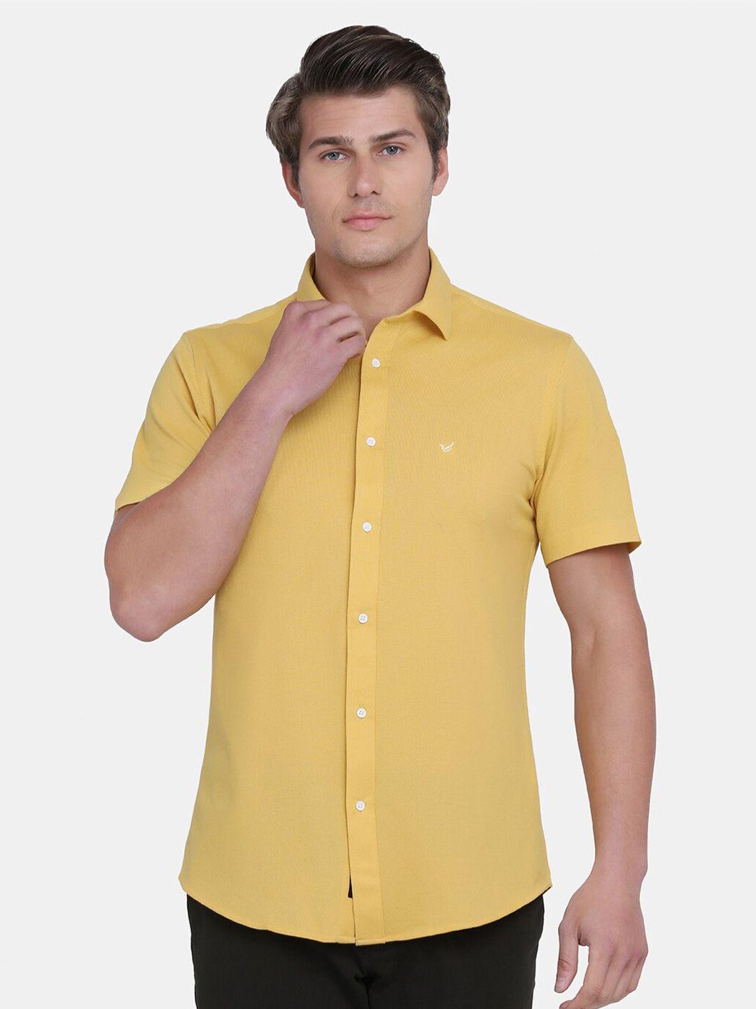 blackberrys men yellow skinny fit cotton casual shirt