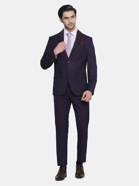 blackberrys purple slim fit printed two piece suit