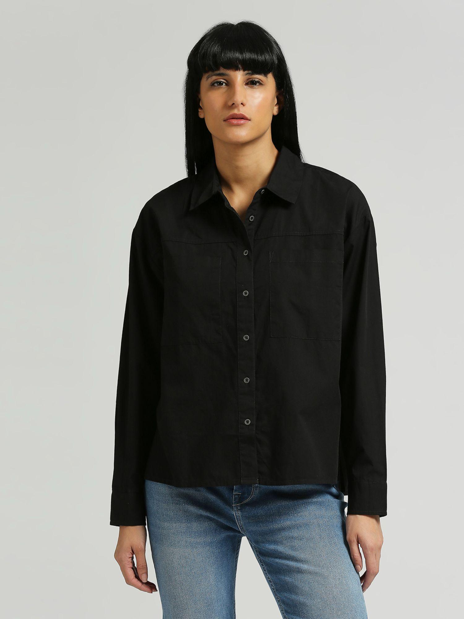 blackeden solid poplin oversize shirt with patch pockets