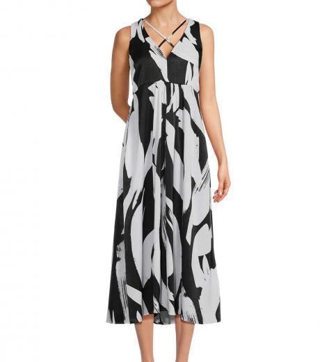 blackwhite abstract print midi dress