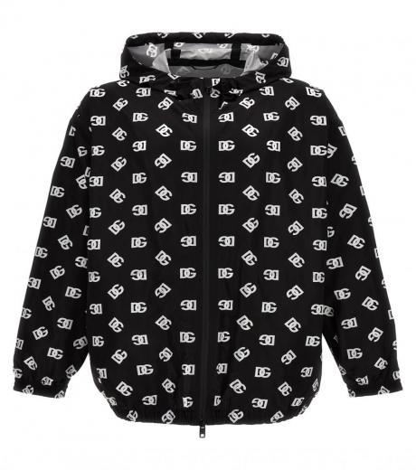 blackwhite logo print hooded jacket