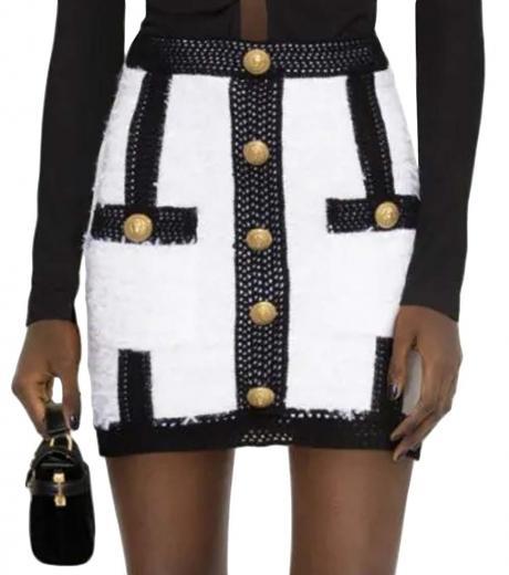 blackwhite logo button tweed skirt