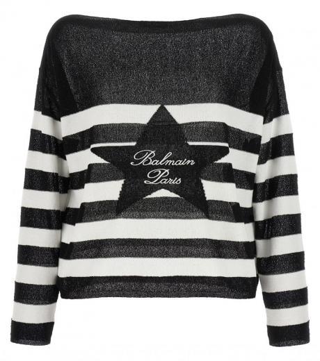 blackwhite logo embroidery striped sweater
