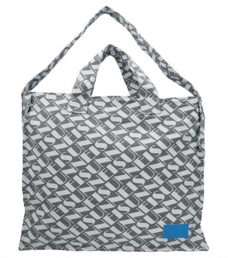 blackwhite logo print denim shopping bag