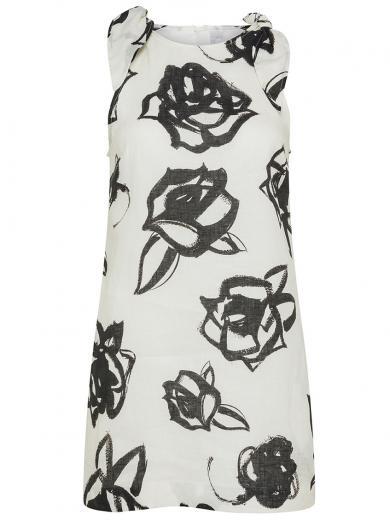 blackwhite rose brushstroke print short dress