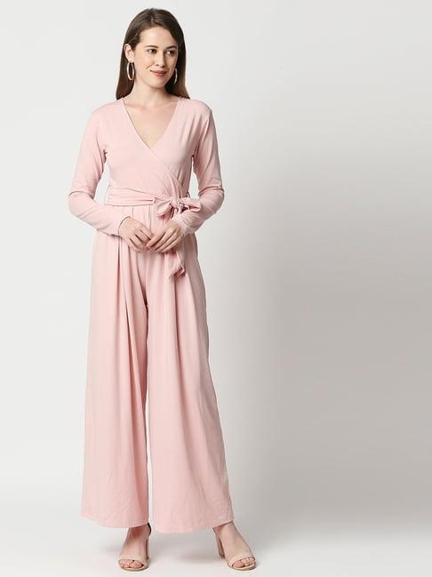 blamblack light pink cotton maxi jumpsuit