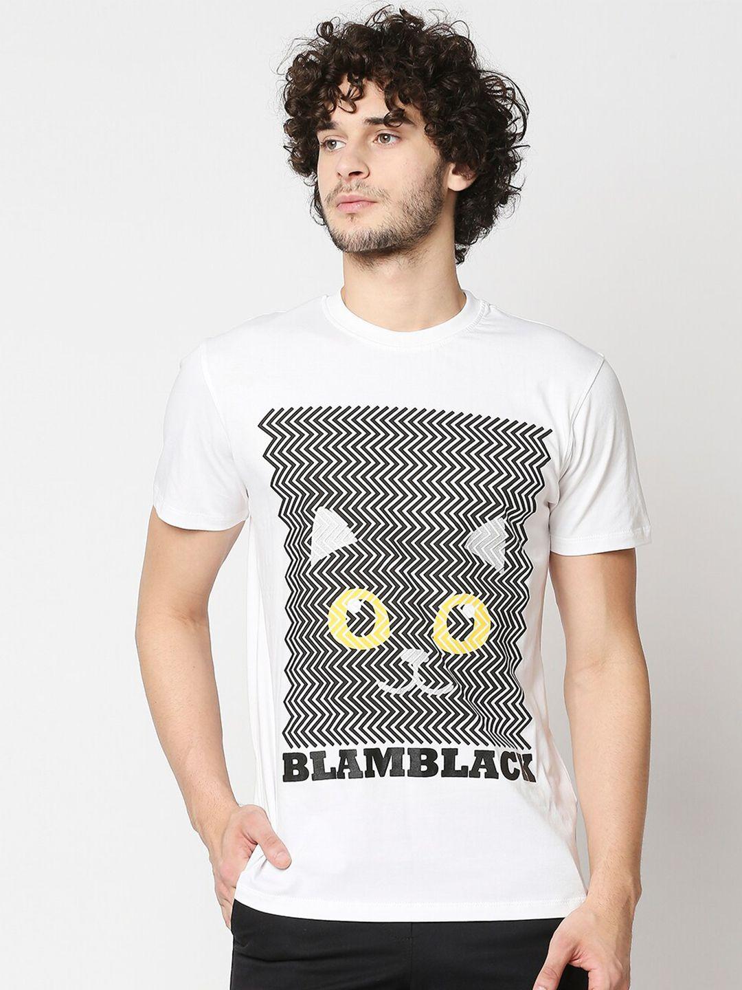blamblack men white printed t-shirt