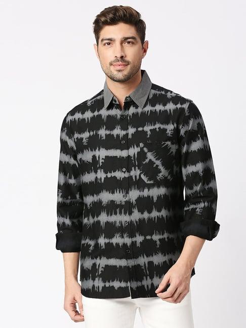 blamblack black & grey comfort fit printed shirt