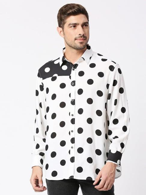 blamblack black & white comfort fit printed shirt