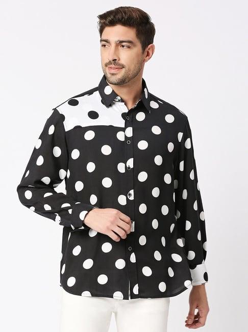 blamblack black & white comfort fit printed shirt