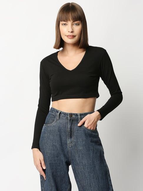 blamblack black cotton regular fit crop top