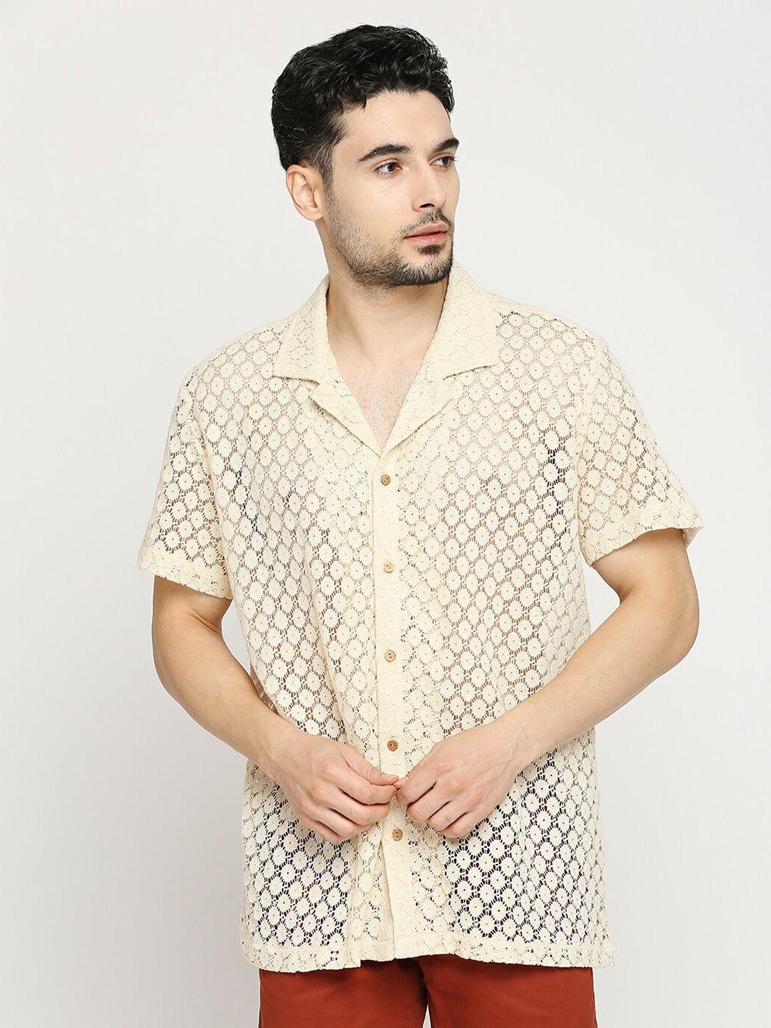 blamblack comfort self design casual shirt