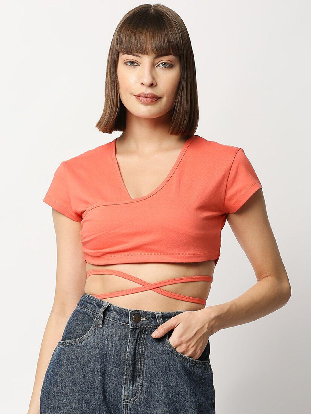 blamblack coral wrap crop top