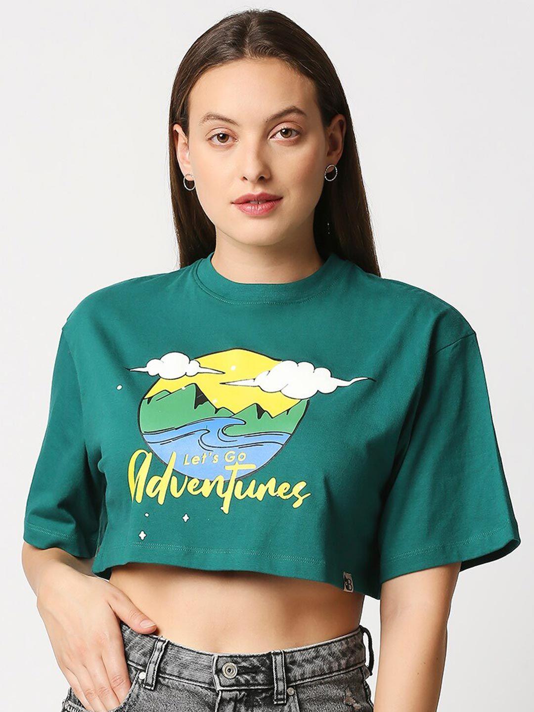 blamblack green print placement print crop top